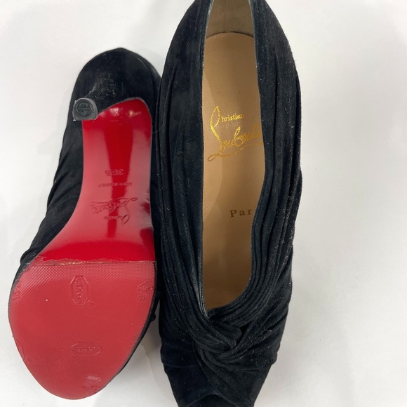 Christian Louboutin Manchon Black Suede Peep Toe Bootie Size 36.5 EU - Picture 6 of 8